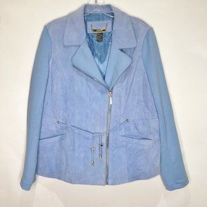 Iman Moto Jacket sz M 100% Blue Suede Leather